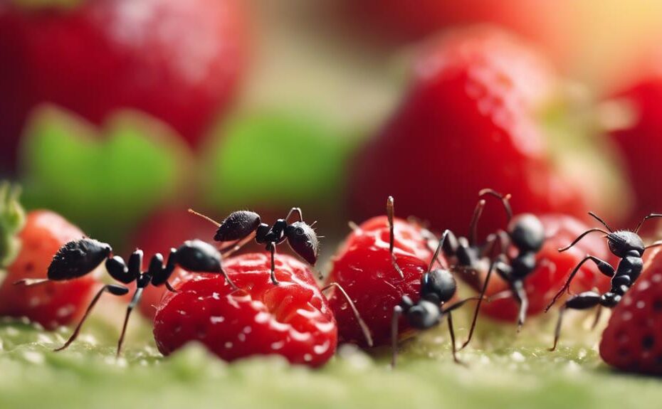 ants devouring sweet strawberries