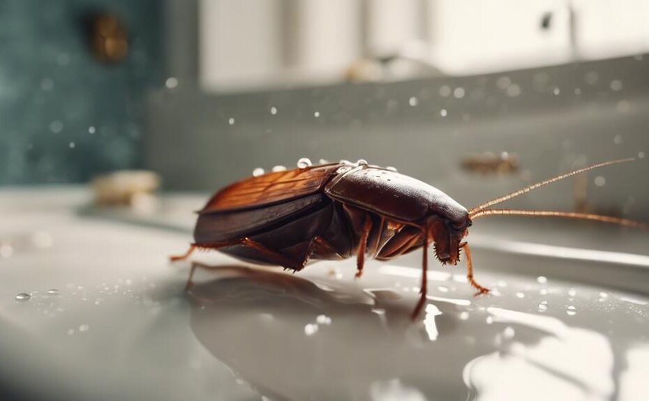 unexpected cockroach in tub